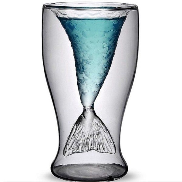 dresslily.com - Best Seller: Free Shipping + 45% OFF for Cool 300ml Transparent Double-Layered Fishtail Design Glass Cup