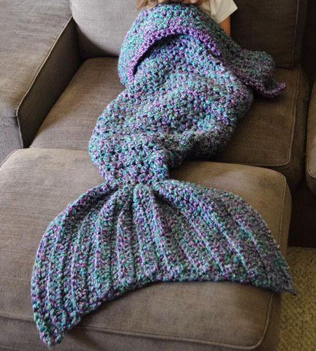 Chic Women's Knitted Fishtail Blanket, BLUE, ONE SIZE(FIT ...