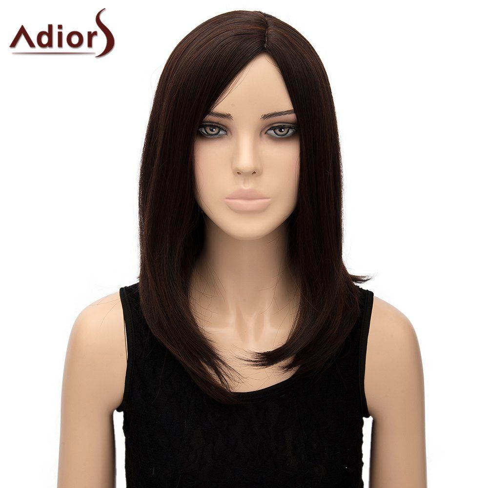 

Charming Dark Brown Side Parting Straight Tail Adduction Synthetic Adiors Wig For Women, Deep brown