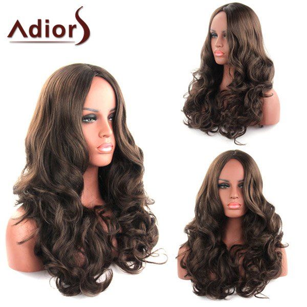 

Shaggy Curly Long Synthetic Charming Dark Brown Centre Parting Women's Capless Adiors Wig, Deep brown