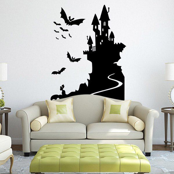 Removable Happy Halloween Bats Castle Room Wall Sticker