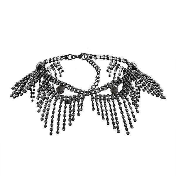 

Sparkly Rhinestoned Alloy Geometric Fringed Chain Necklace, Gun metal