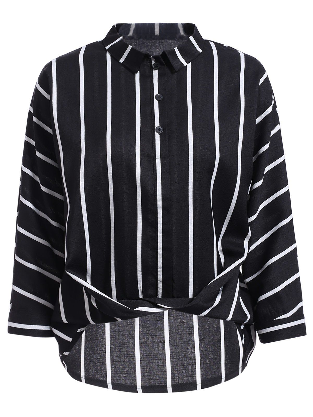 Casual Flat Collar Long Sleeve Horizontal Line Wrap Shirt For Women ...