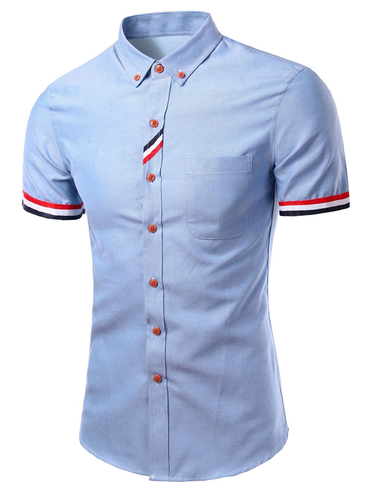 Stylish Turn-Down Collar Striped Short Sleeve Button-Down Shirt For Men ...