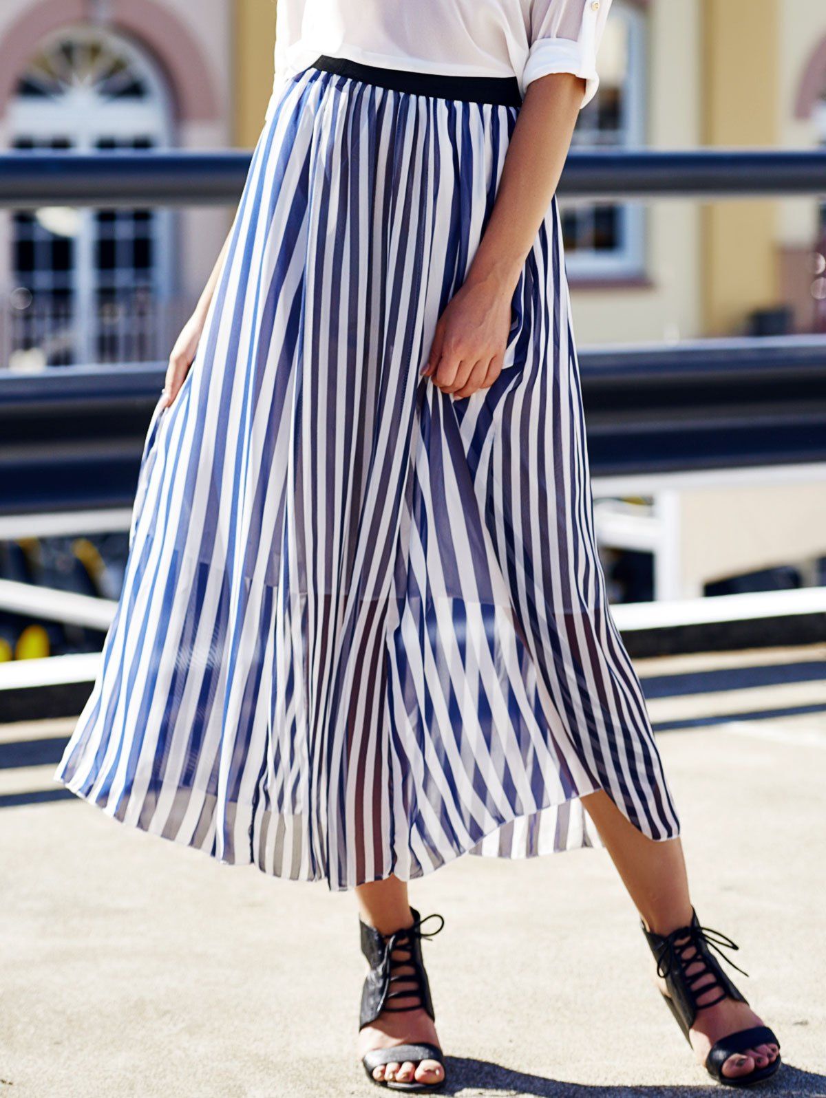 Women's Stylish High Waist Vertical Striped Skirt, CADETBLUE, ONE ...
