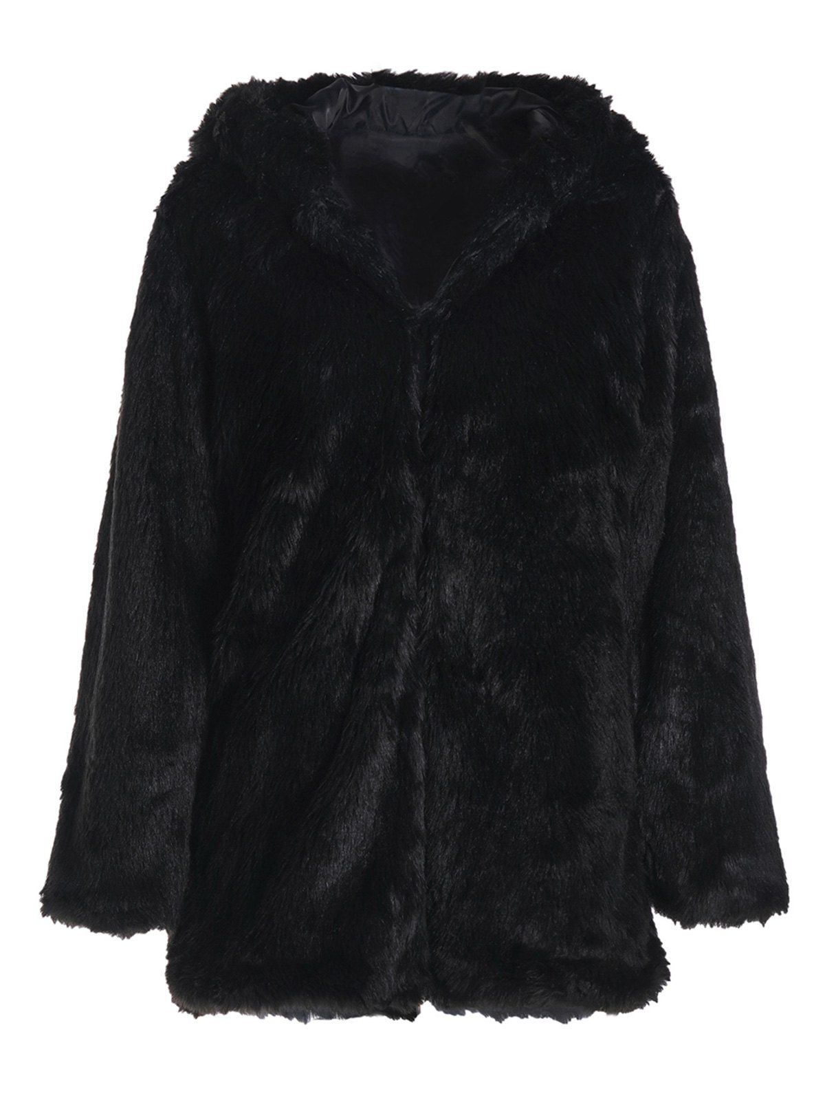 Noble Long Sleeve Hooded Faux Fur Women's Black Coat, BLACK, S in ...