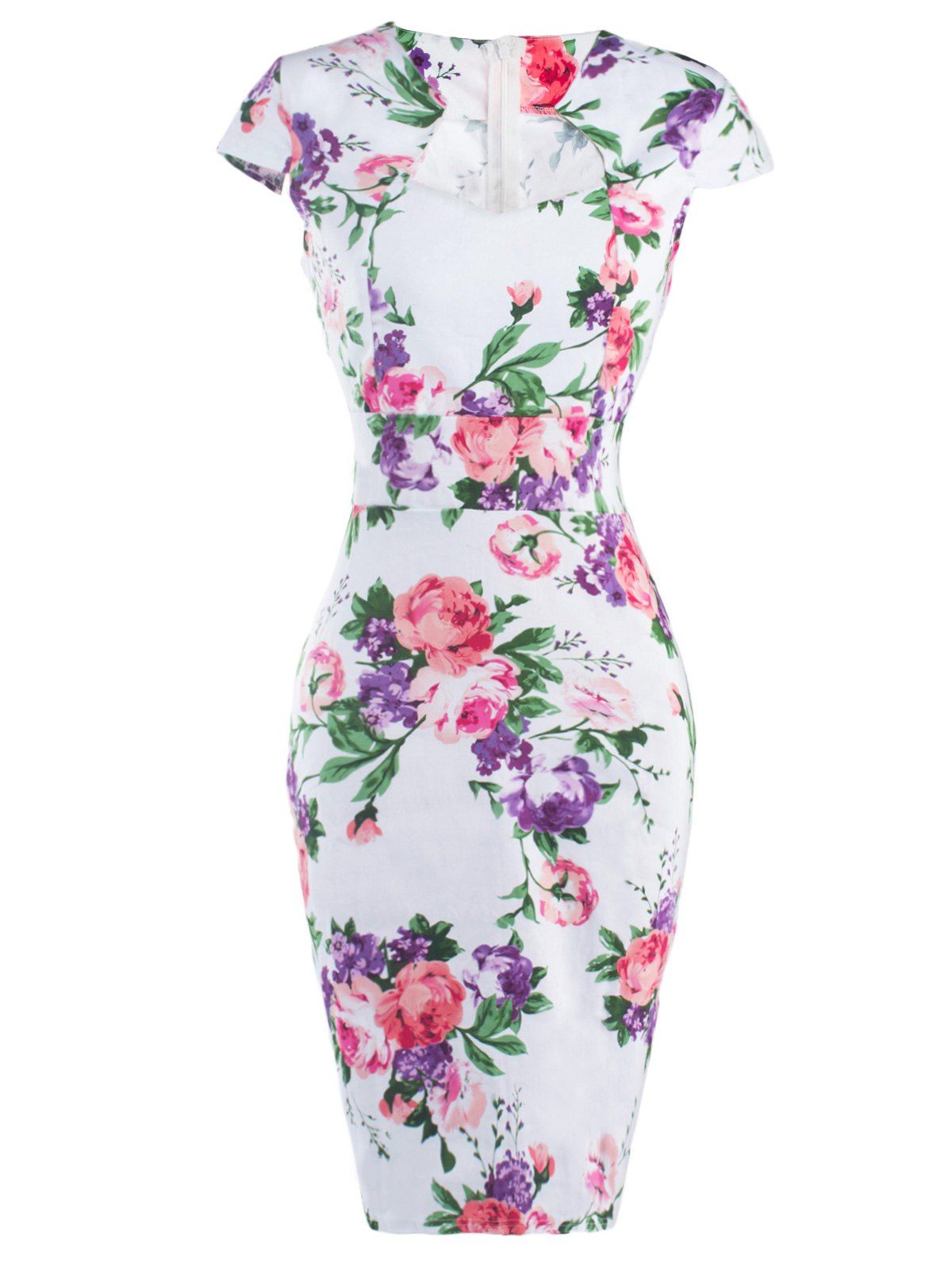 Cheongsam Style Floral Pattern Bodycon Dress, RED/WHITE, XL in Vintage ...