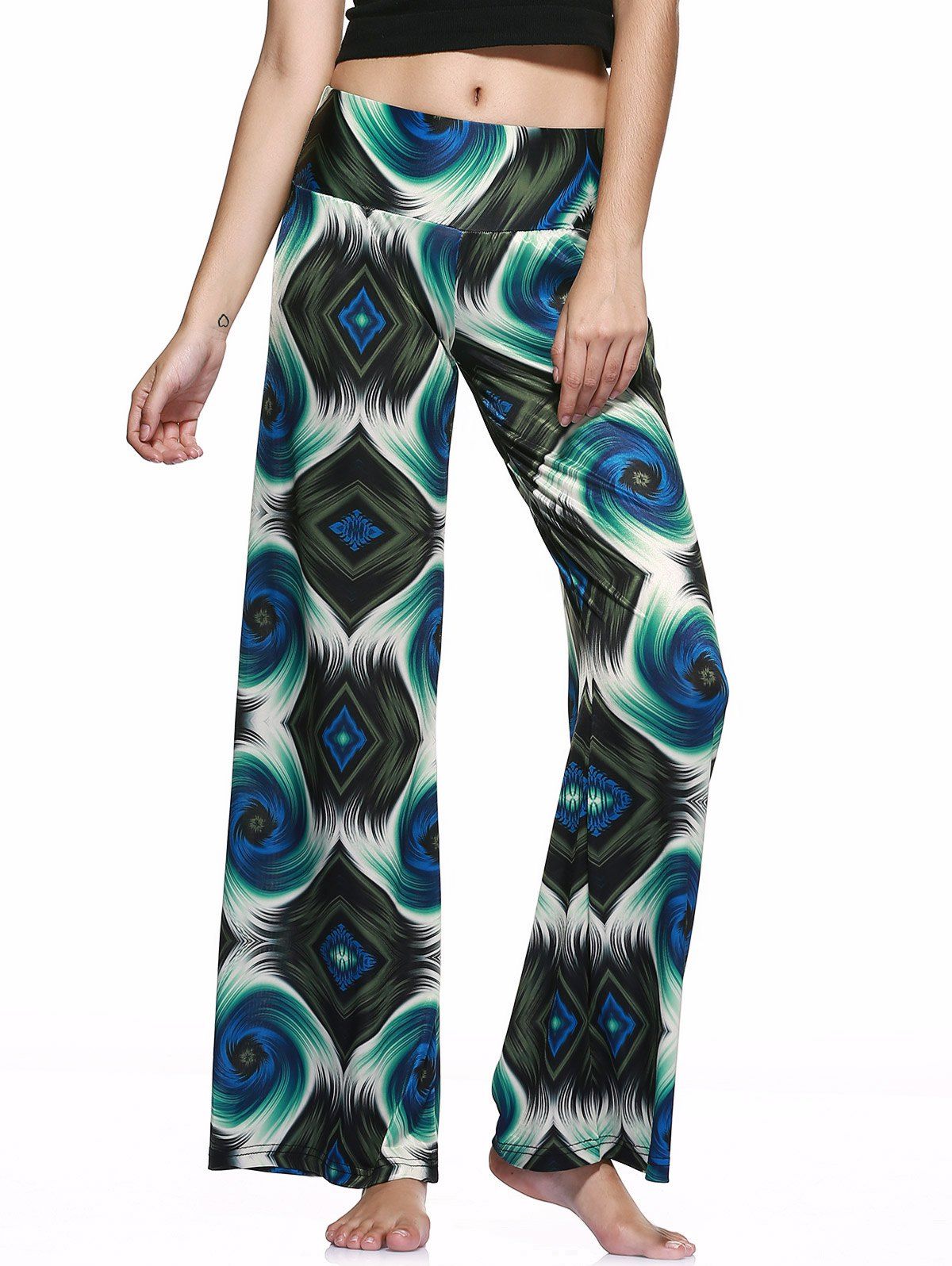 Casual Style Elastic Waist Printed Loose-Fitting Pants For Women, GREEN ...