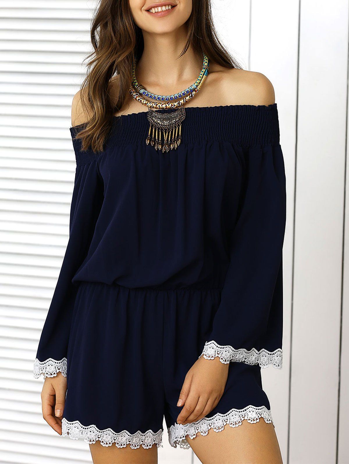 Charming Laciness Off-The-Shoulder Romper For Women
