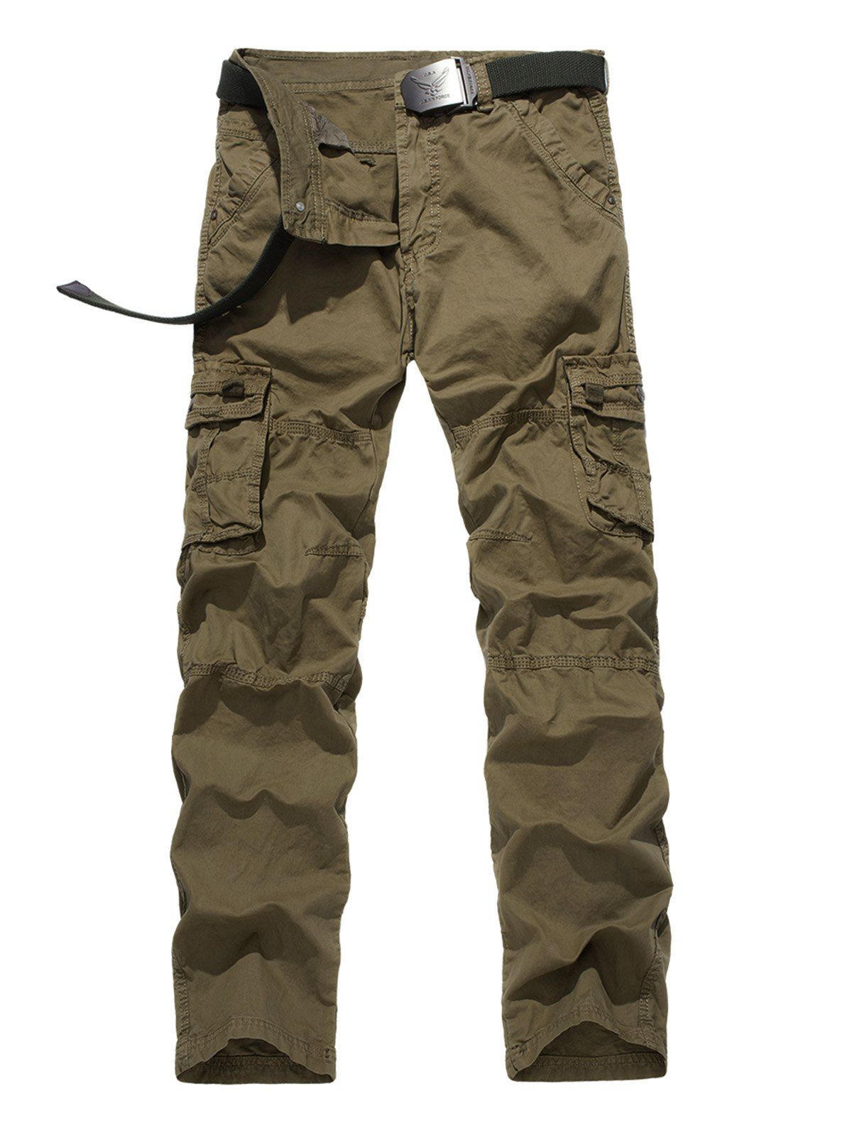 Zipper Fly Straight Leg Plus Size Pockets Design Cargo Pants, KHAKI in ...