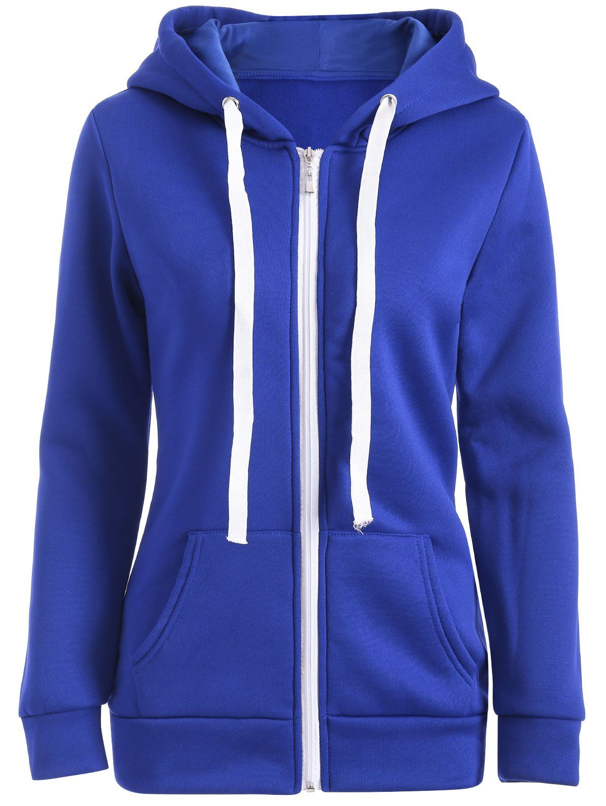 Fleece Pocket Design Zipped Hoodie, BLUE, M in Sweatshirts & Hoodies ...