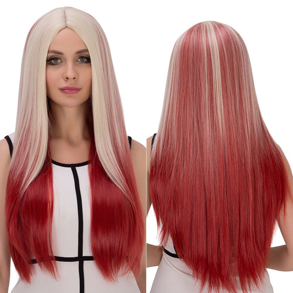 Long Centre Parting Straight Film Character Cosplay Wig, RED/WHITE in ...