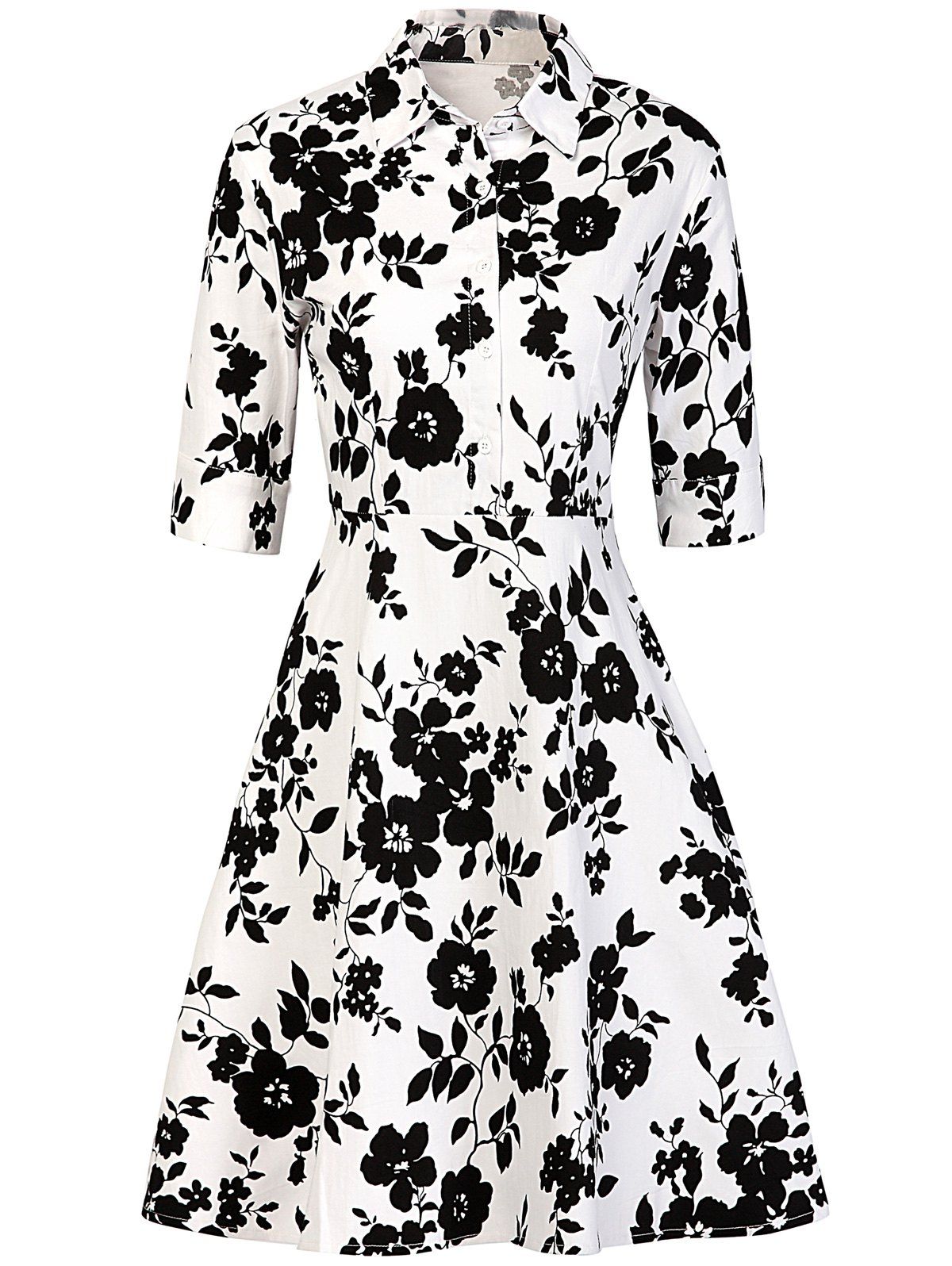 Vintage Buttoned Floral Print Dress, WHITE/BLACK, XL in Vintage Dresses ...