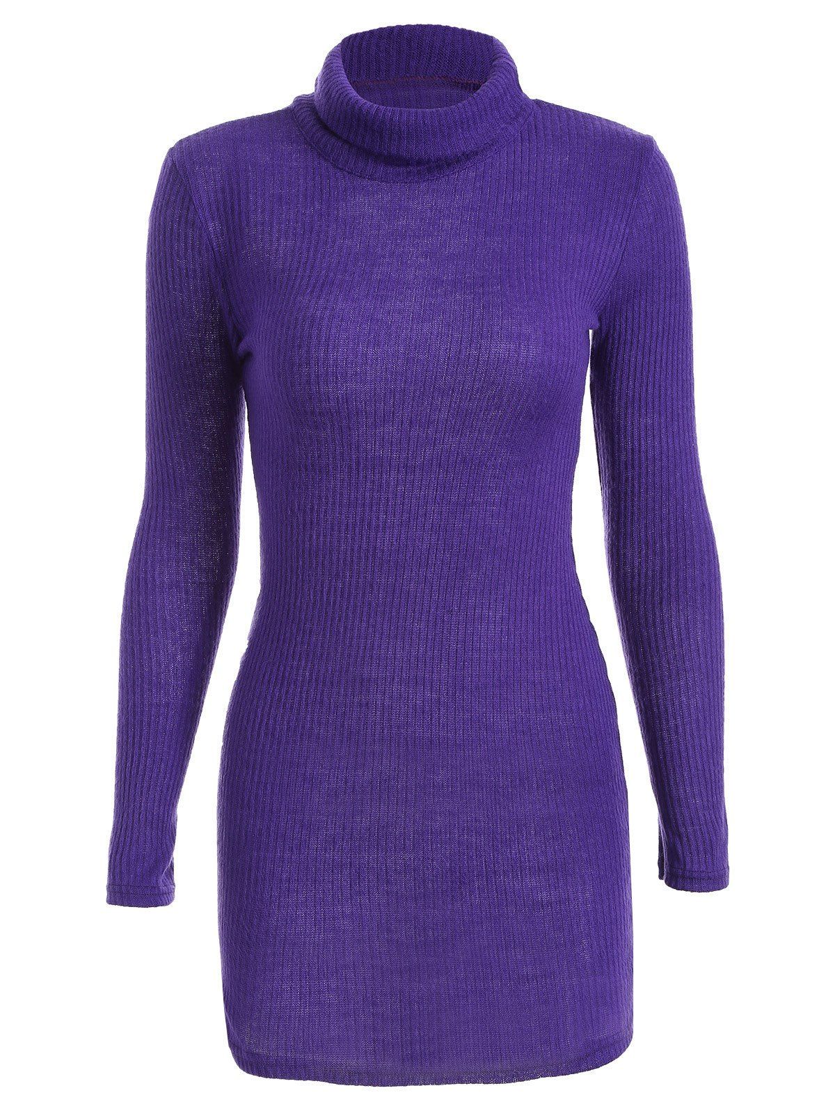 Long Sleeve Turtleneck Bodycon Sweater Dress, PURPLE, S in Sweater ...