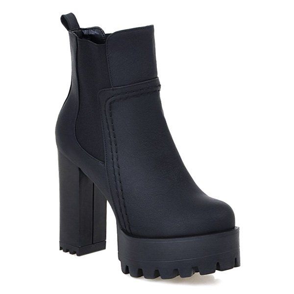 Chunky Heel Platform Elastic Band Ankle Boots, BLACK in Boots ...