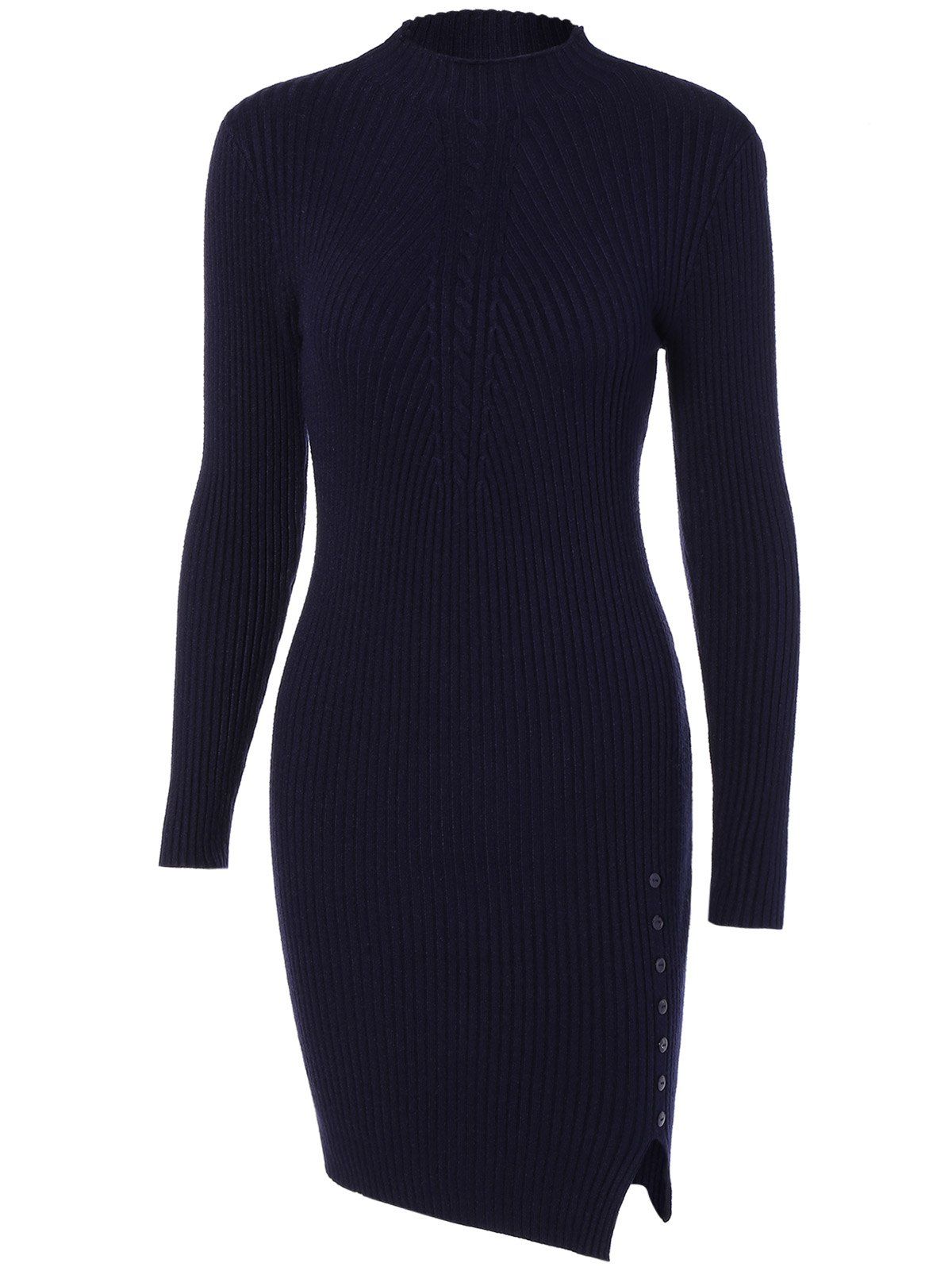 Long Sleeve Crew Neck Bodycon Sweater Dress, BLACK, ONE SIZE in Sweater ...