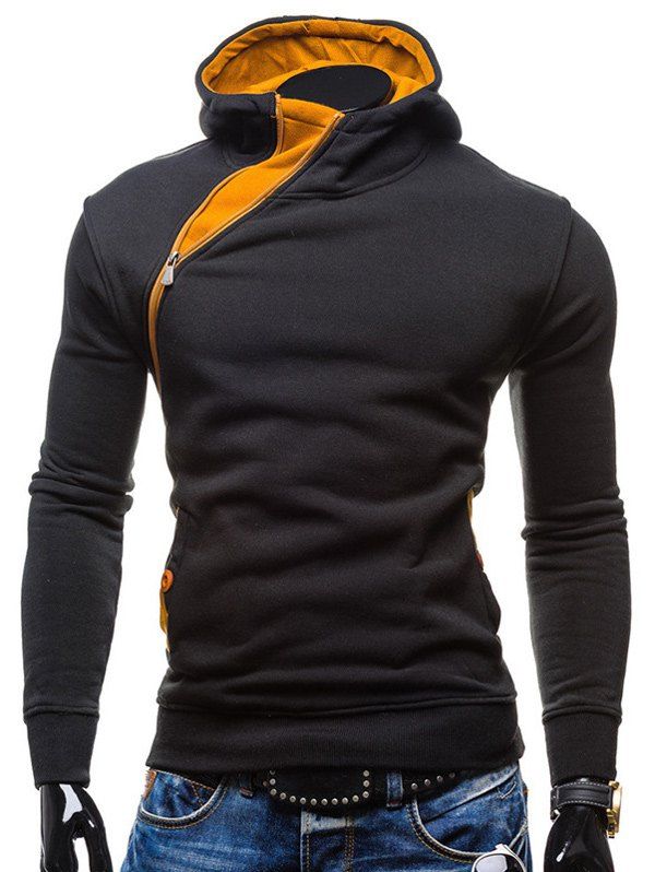 Side Zip Up Button Pocket Pullover Hoodie, YELLOW, XL in Hoodies ...