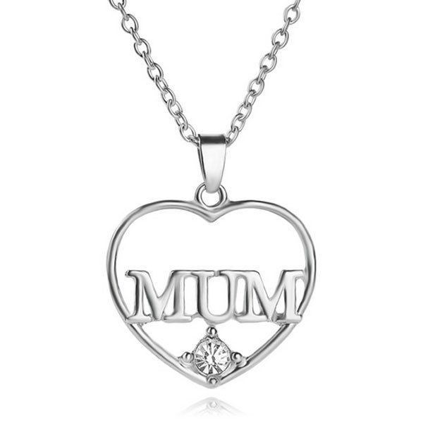 

Rhinestone Mum Heart Pendant Necklace, Silver