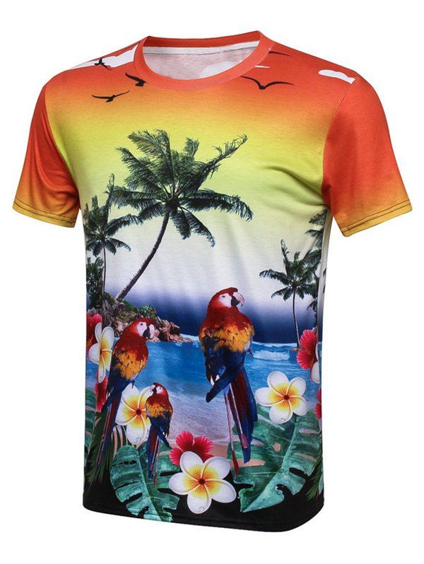 Bird Coconut Tree 3D Print Hawaiian T-Shirt - COLORMIX XL